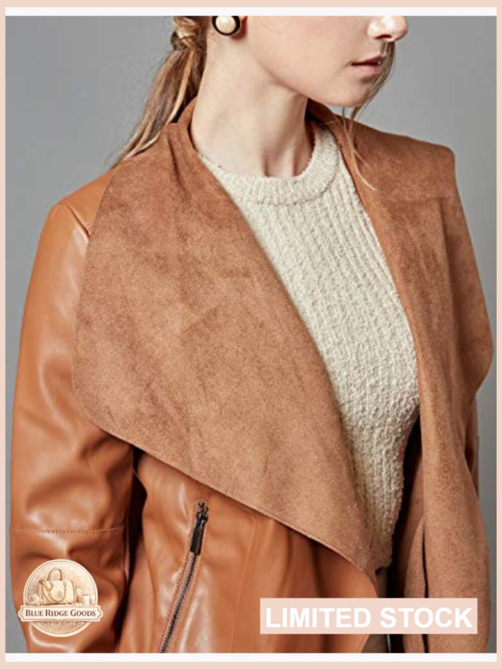 Faux Leather Blazer Jacket Slim Fit Open Front Lapel Chic Modern Style - Picture 4 of 7